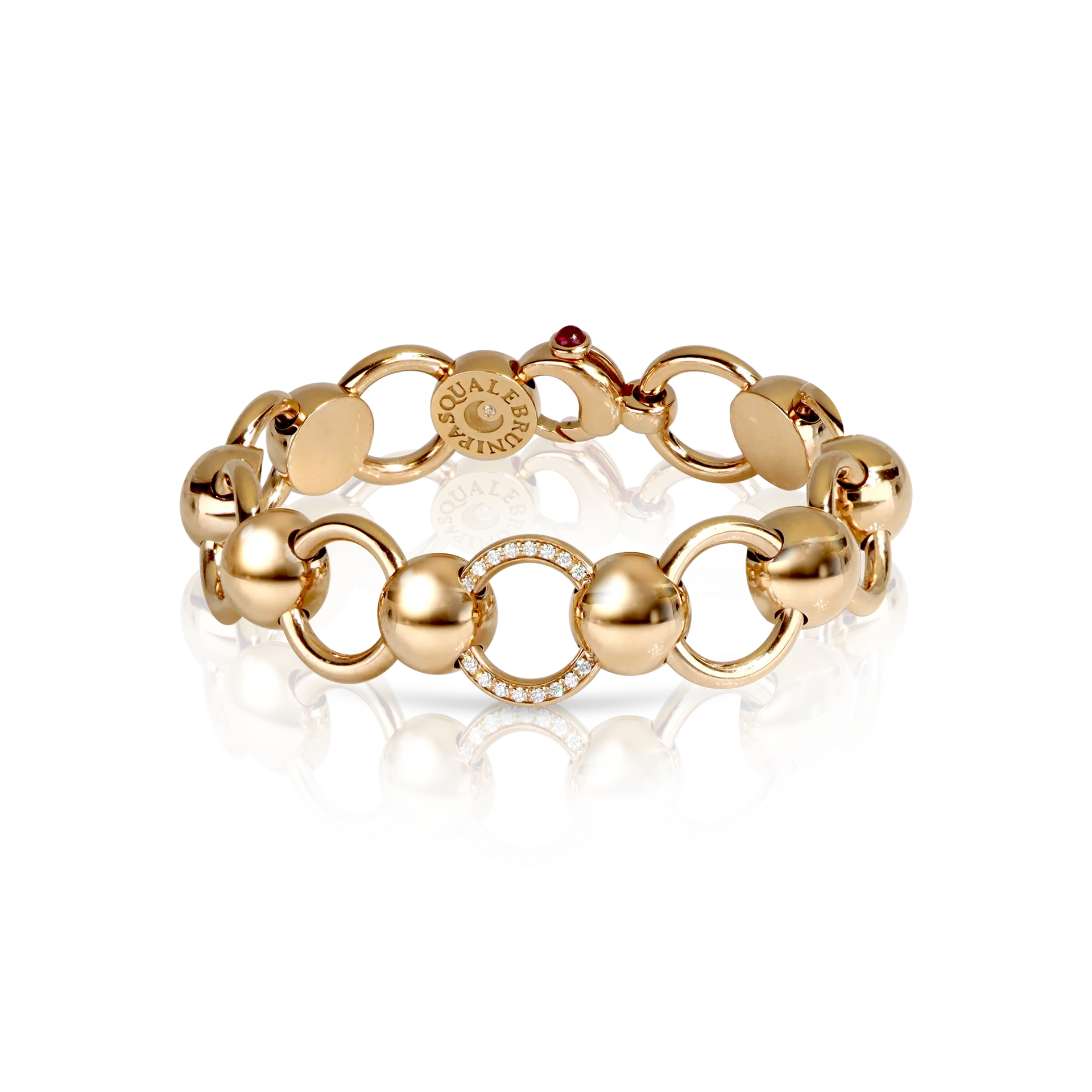 18K ROSE GOLD LUCE BRACELET WITH DIAMOND CIRCLE. DIA-0.16, RUB-0.18, GLD-29.24