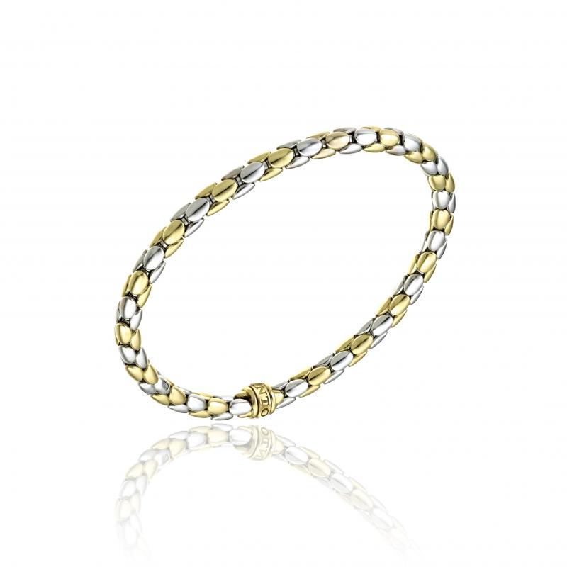 18K WHITE AND YELLOW GOLD STRETCH SPRING BRACELET.