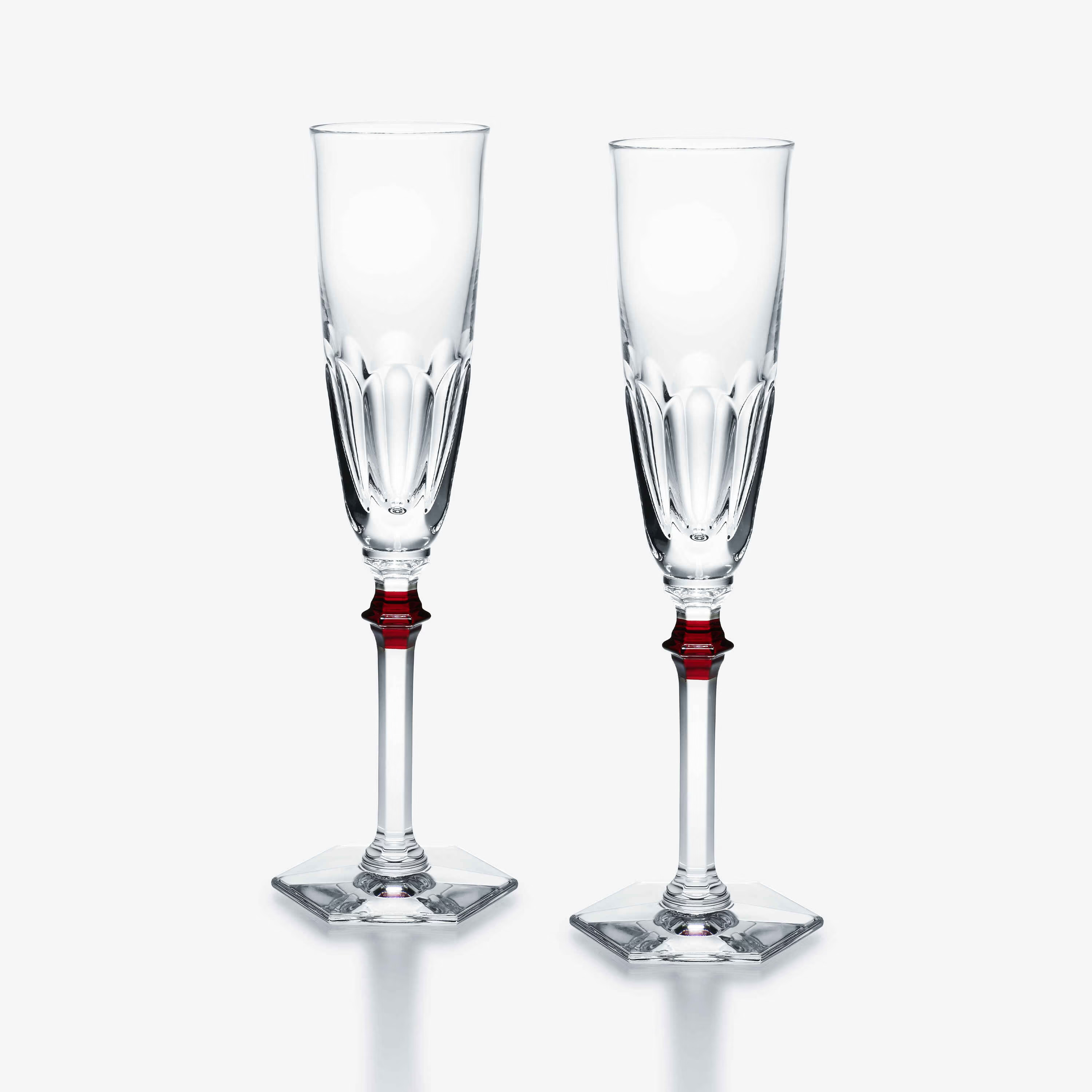 BACCARAT HARCOURT EVE FLUTE NOOS RED KNOB SET OF 2. 