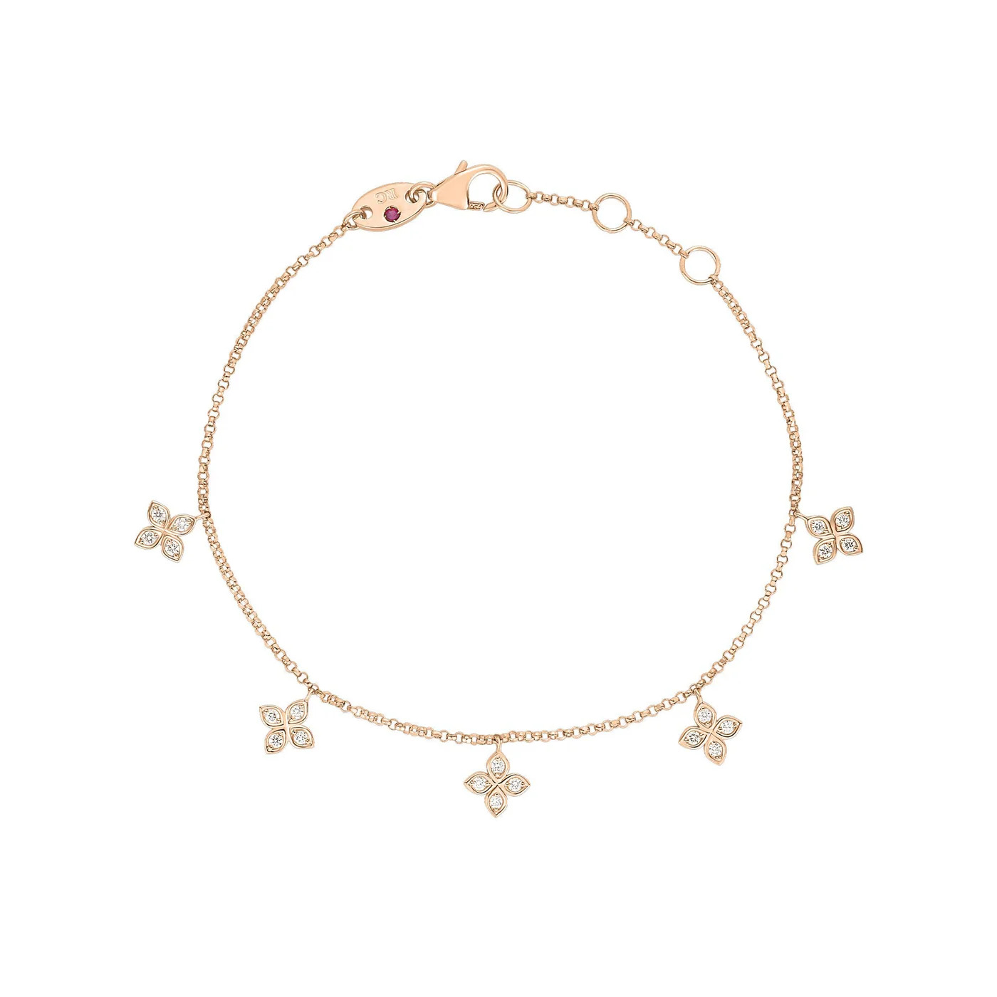 Roberto Coin 18K Rose Gold LBI 5 Dangling Diamond Flower Bracelet 0.18ctw. 
