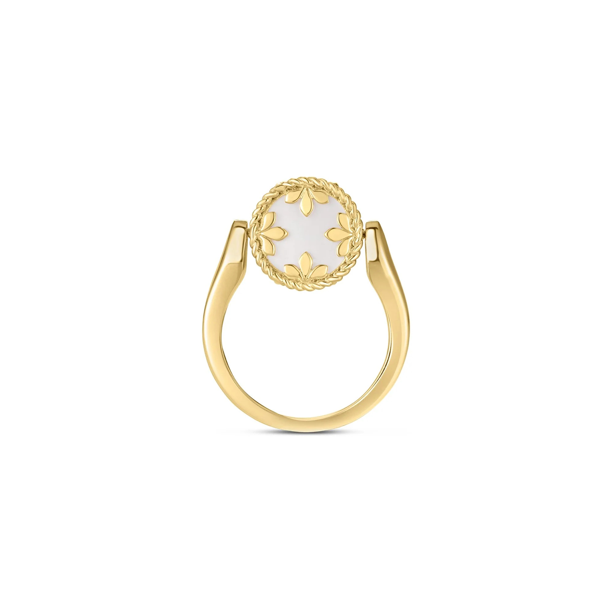 18K YELLOW GOLD VENETIAN MEDALLIONS RING W/TURQUOISE AND DIAMONDS. DIA-0.05 TURQ-2.00