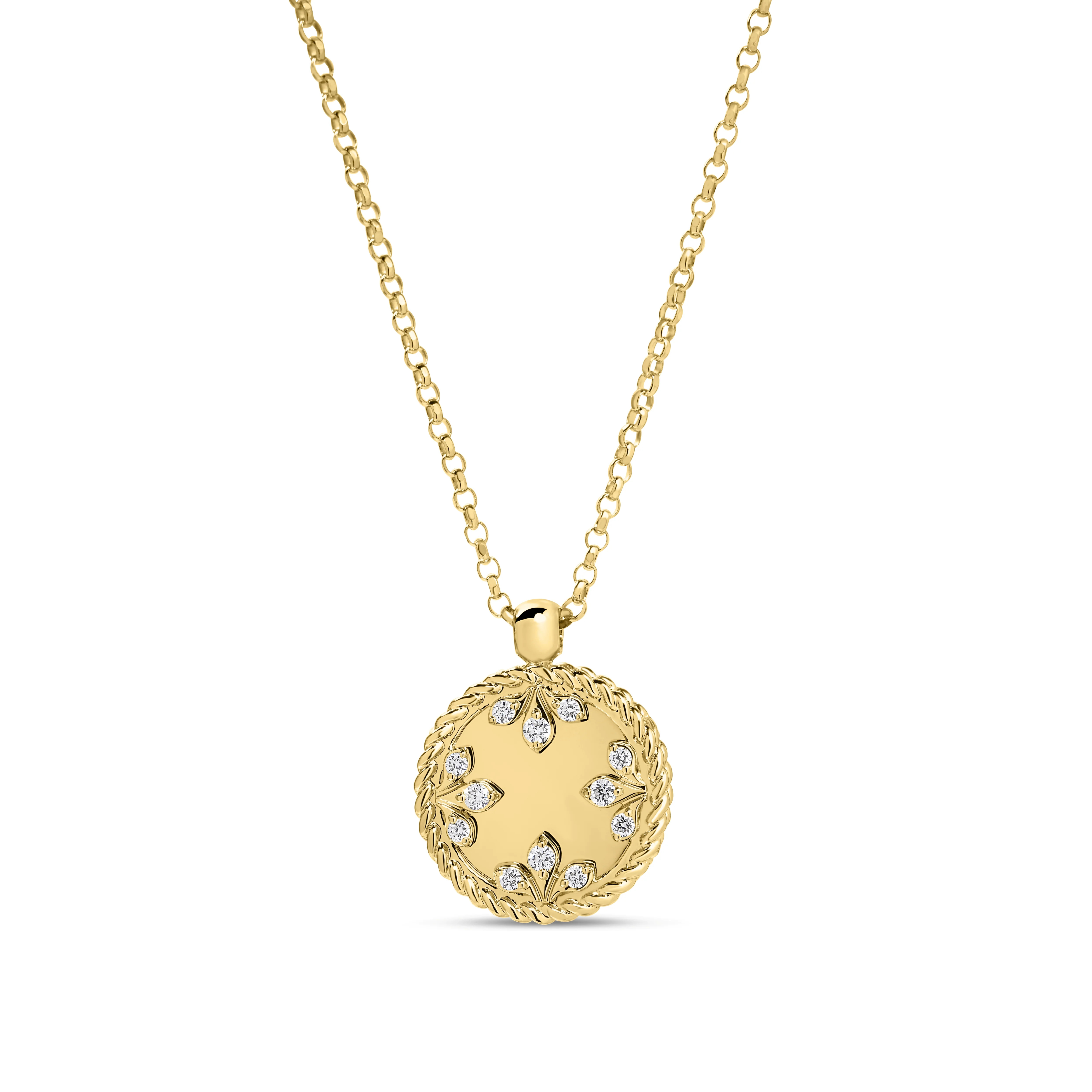 18K YELLOW GOLD VENETIAN MEDALLIONS NECKLACE WITH DIAMONDS AND TURQUOISE