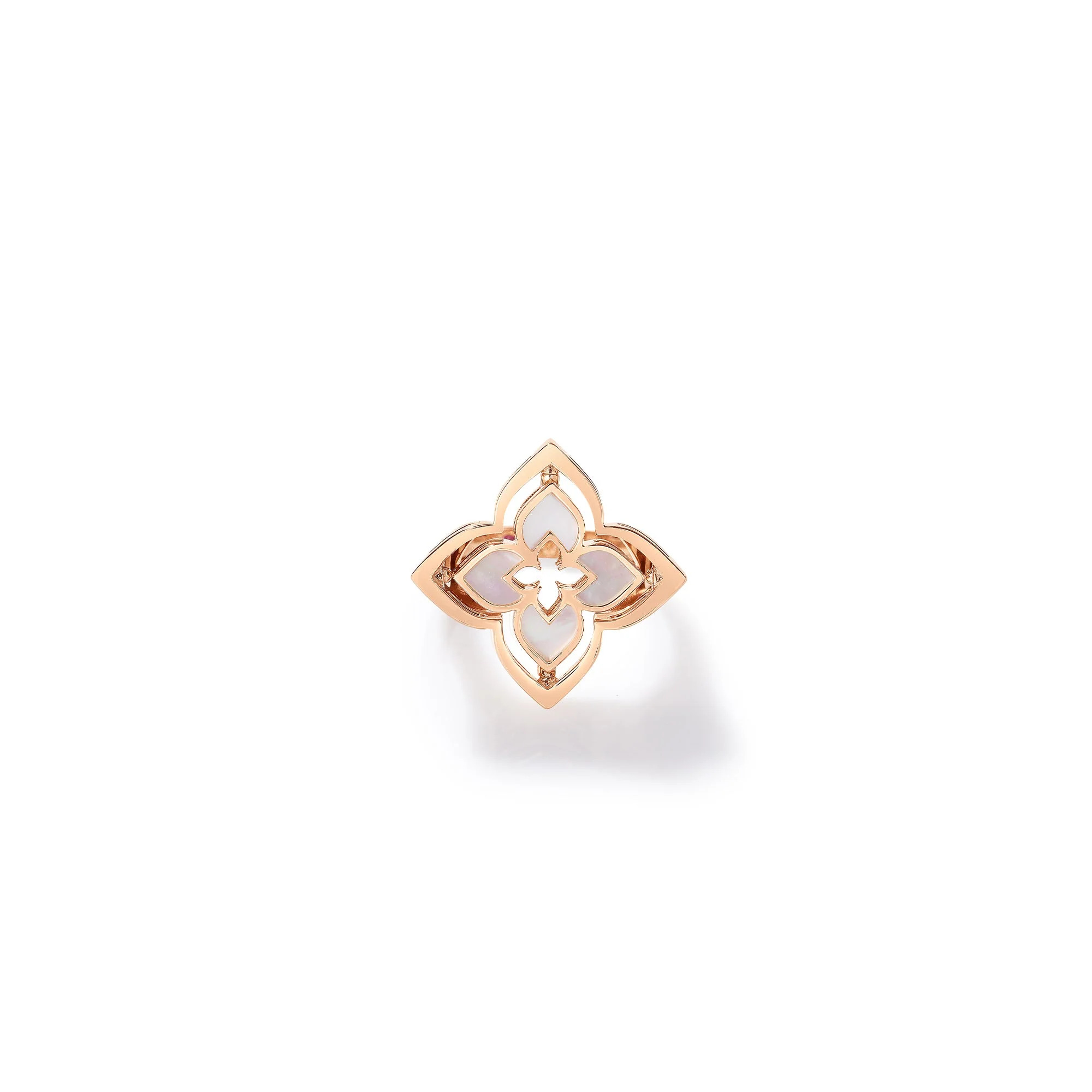 18K ROSE GOLD VENETIAN PRINCESS PIROUETTE PAVÃ‰ SMALL FLOWER RING WITH DIAMOND AND MOP