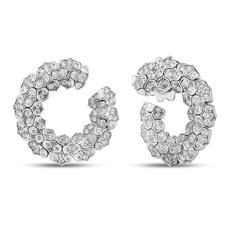 18K WHITE GOLD COBRA PAVE DIAMOND CURL EARRINGS. 1.18ctw