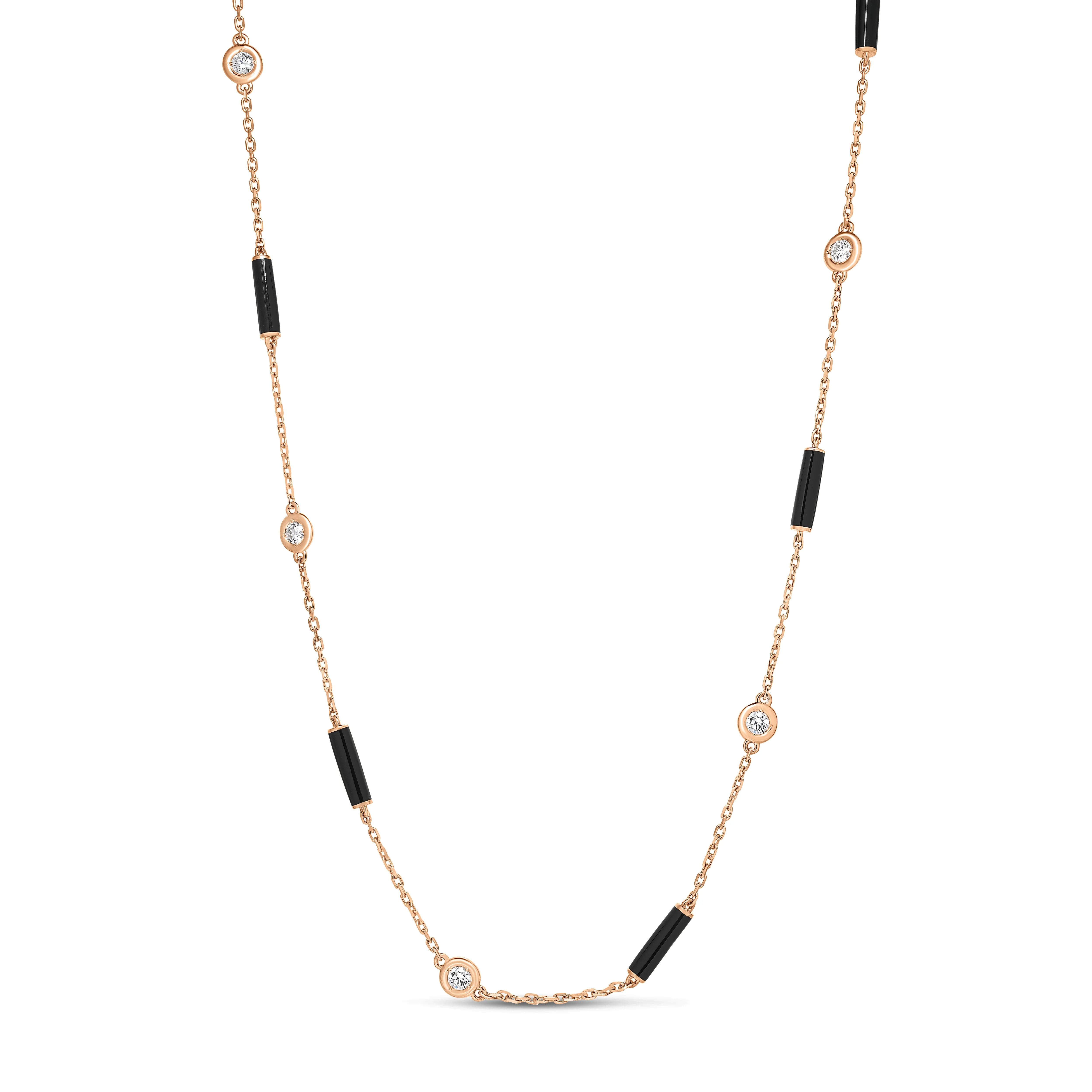 18K ROSE GOLD DIAMONDS BY THE INCH BLACK ENAMEL BAR AND BEZEL STATION NECKLACE. .34 CARAT