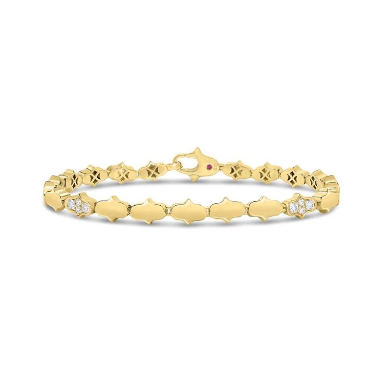 18K Yellow Gold Cobra Diamond Single Row Bracelet. 