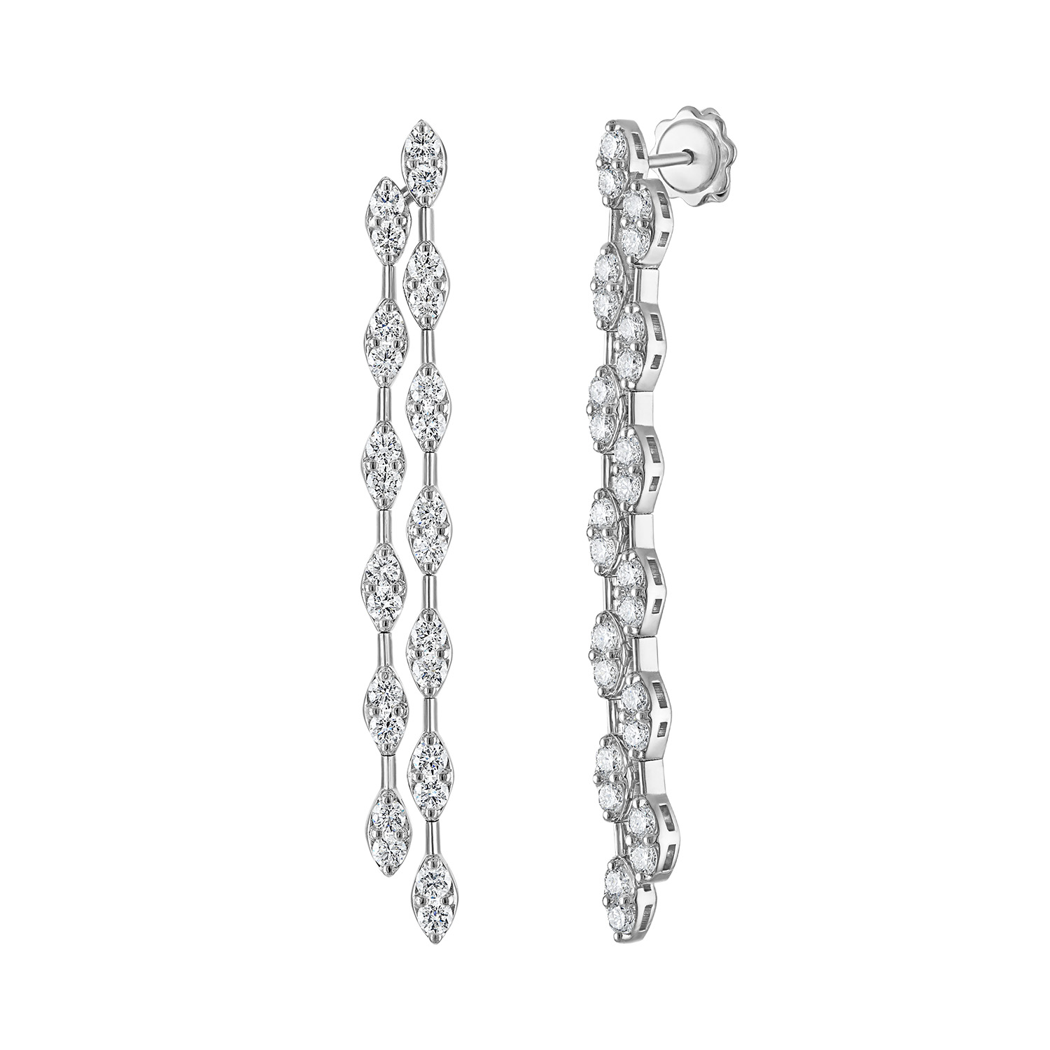 The Maiden Lane Double Diamond Drop Earrings in 14K White Gold 2.60CT. 