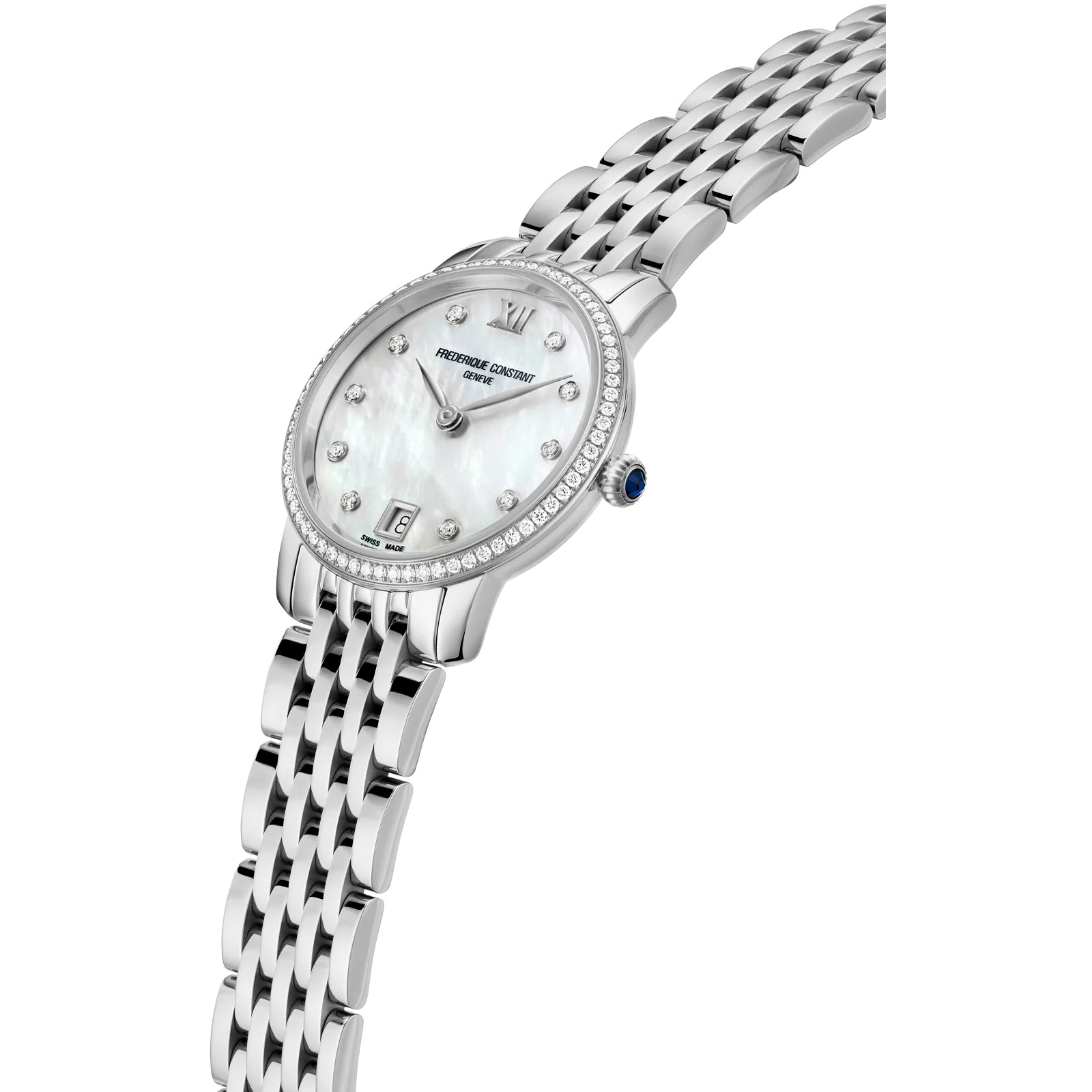 30mm Classics Slimline Ladies' Watch in Stainless Steel with MOP and Diamond Dial and Bezel