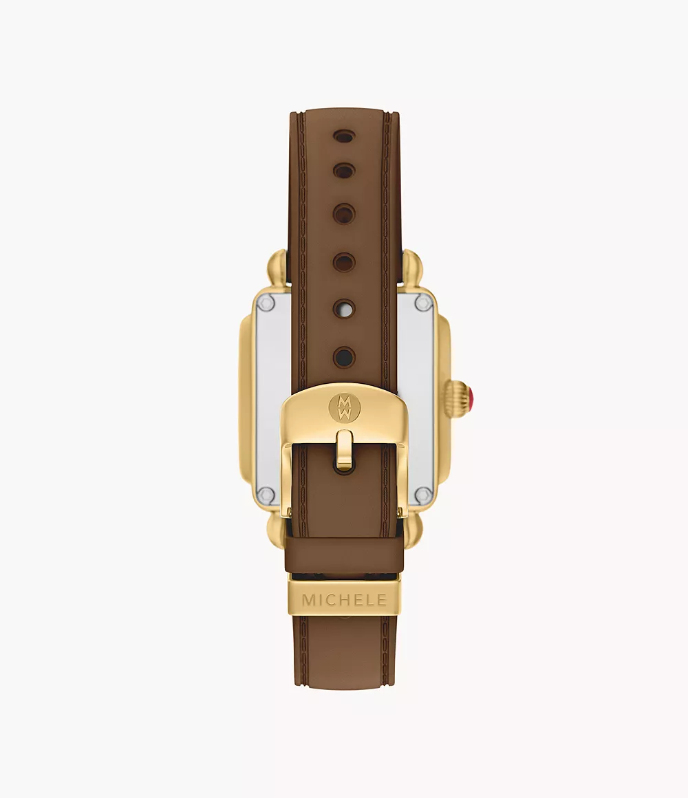 Deco Sport Mid Gold-Tone Brown Silicone Watch