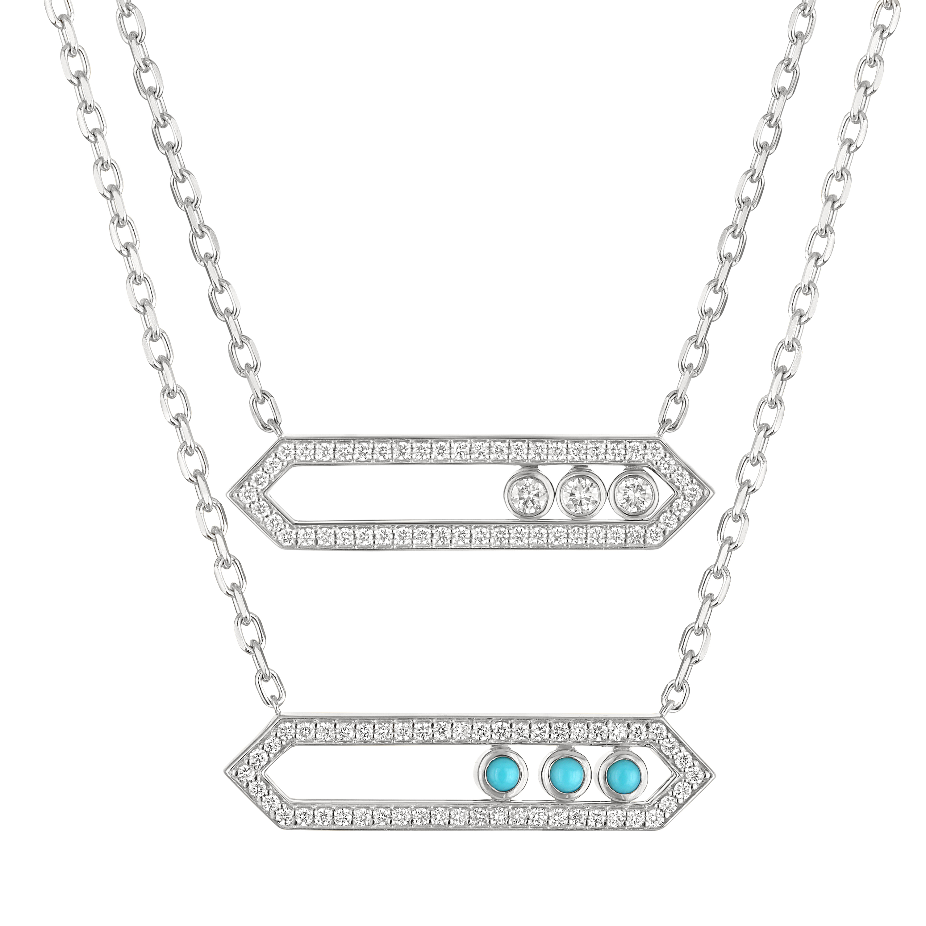 The Broad Street Reversible Flow Necklace in 14K W.Gold with Turquoise&Diamonds.