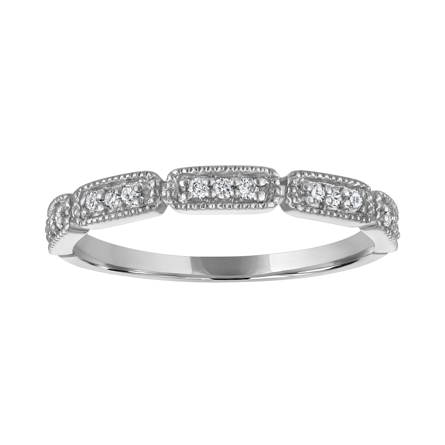 The Broadway Stackable Bar Ring in 14k White Gold with Diamond Trios (0.10ctw)