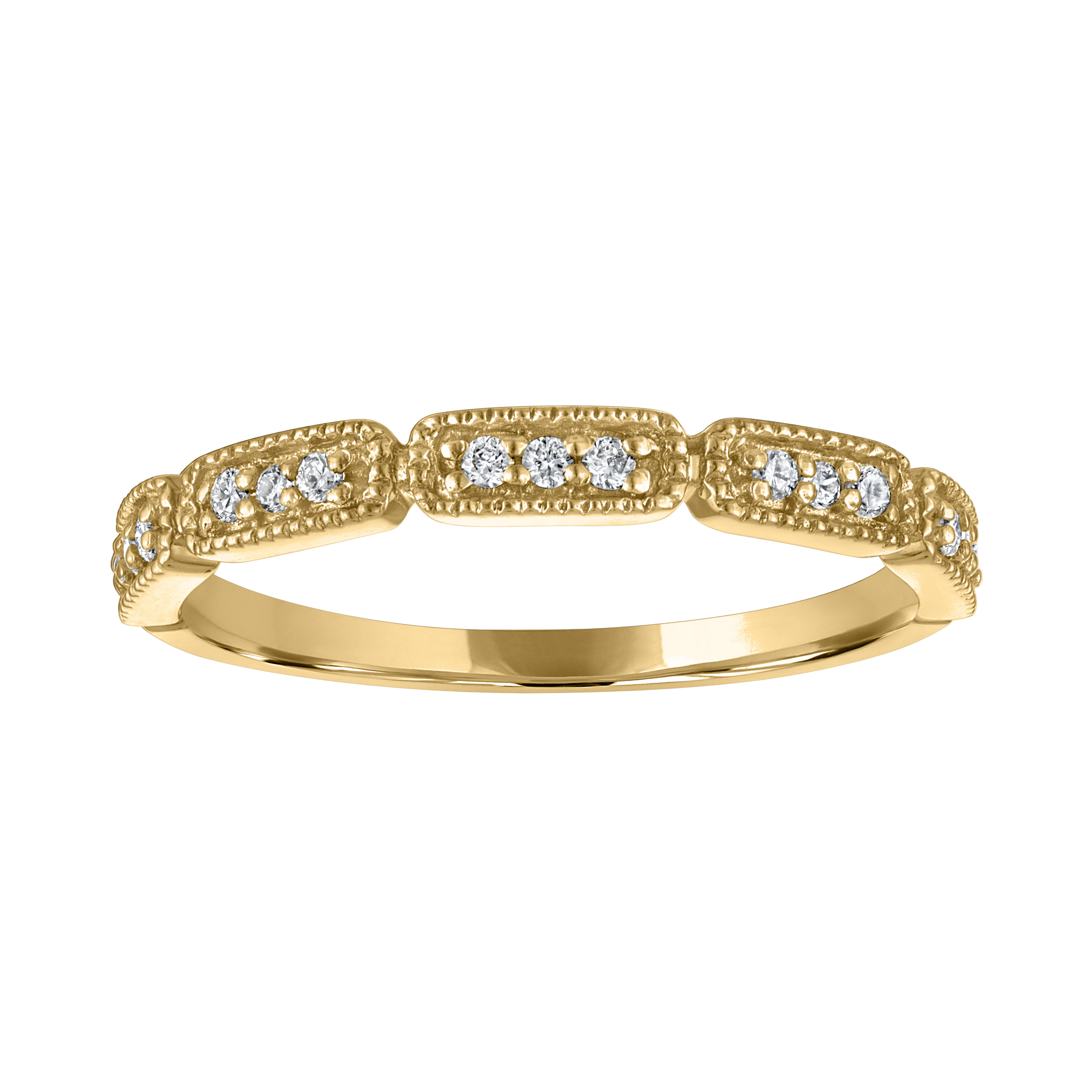 The Broadway Stackable Bar Ring in 14k Yellow Gold with Diamond Trios (0.10ctw)
