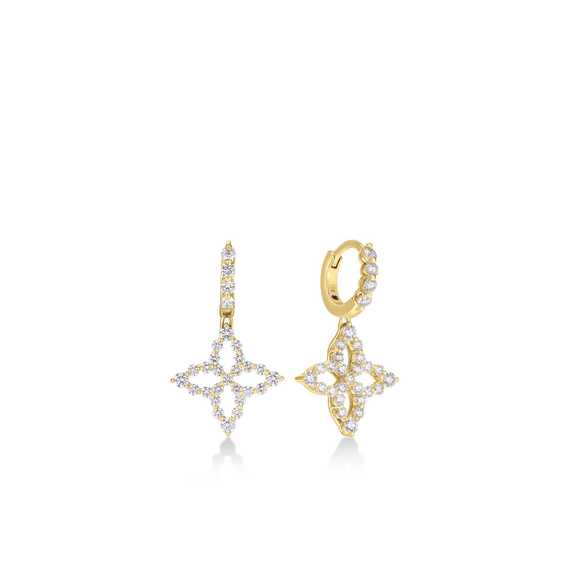 18K WHITE GOLD DIAMOND PRINCESS OUTLINE SMALL TAPERED FLOWER DROP EARRINGS