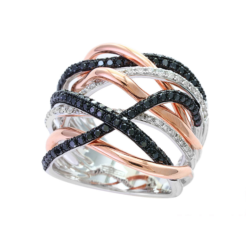 EFFY 14K White & Rose Gold Diamond Black Diamond  Ring