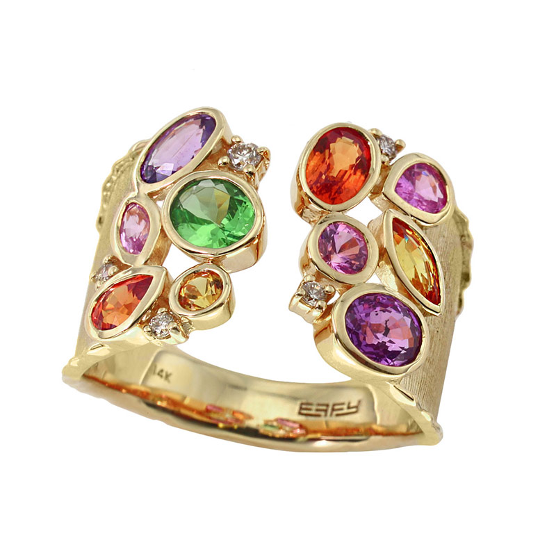 EFFY 14K Yellow Gold Diamond Orange Sapphire Pink Sapphire Purple Sapphire Tsavorite Yellow Sapphire Ring