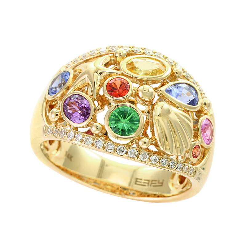 EFFY 14K Yellow Gold Diamond Natural Ceylon Sapphire Orange Sapphire Pink Sapphire Purple Sapphire Tsavorite Yellow Sapphire Ring