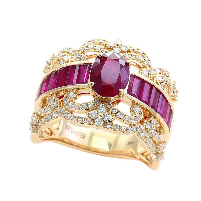 EFFY 14K Yellow Gold Diamond Natural Ruby Ring