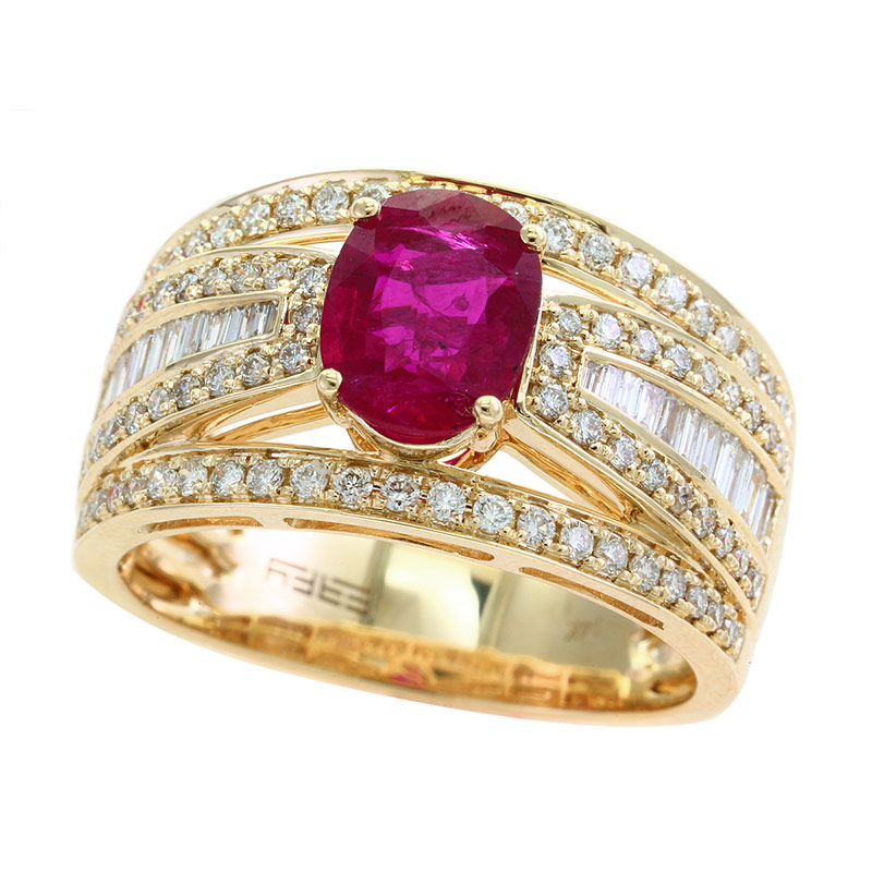 EFFY 14K Yellow Gold Diamond Natural Ruby Ring