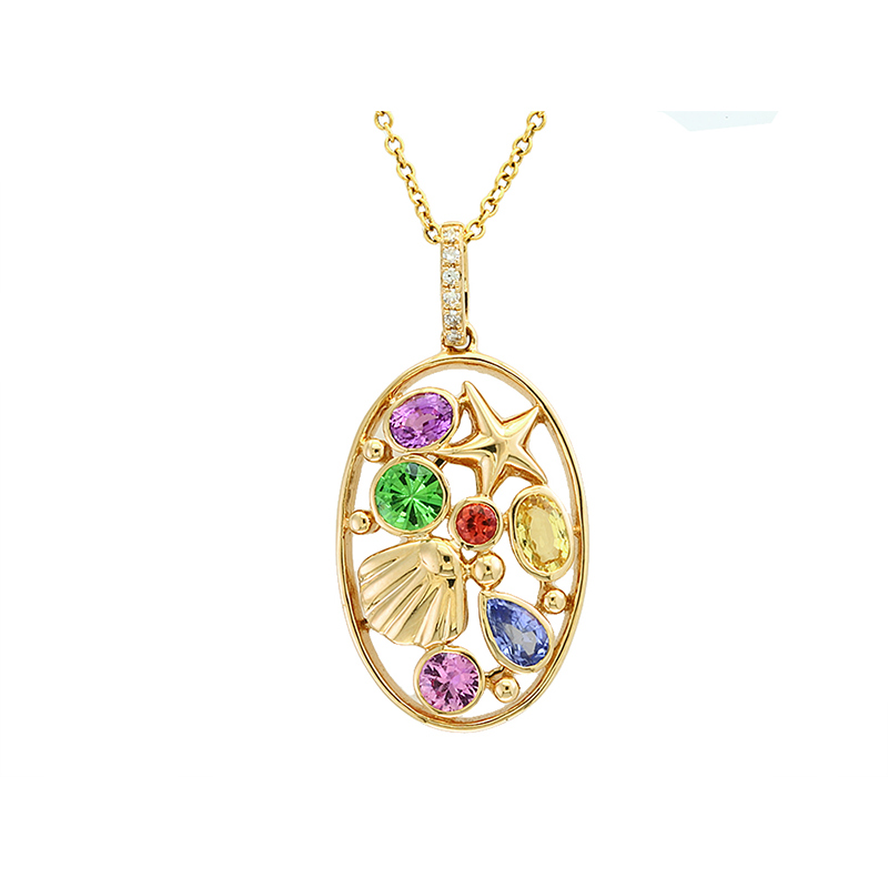 EFFY 14K Yellow Gold Diamond Natural Ceylon Sapphire Orange Sapphire Pink Sapphire Purple Sapphire Tsavorite Yellow Sapphire Pendant